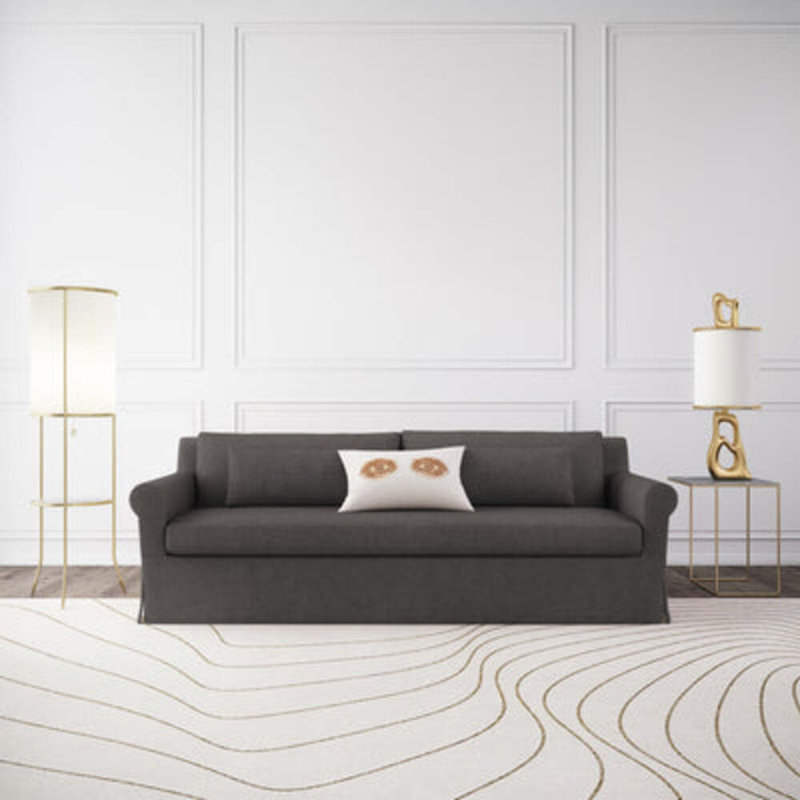 Canapé à accoudoirs arrondis Ludlow, Lin à tissage carré argenté, H 34 po x l 108 po x P 38 po, Patiné