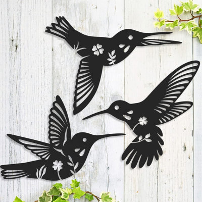 Metal Hummingbird Wall Art Decor-Black Metal Wall Art,3 Pack