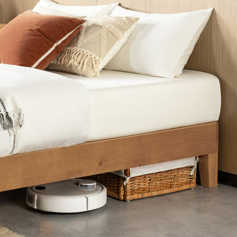 Lit plateforme en bois massif Amaryn, Double, Naturel