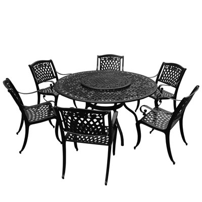 Illy Round 6 - Person 59" Long Aluminum Dining Set by Charlton Home