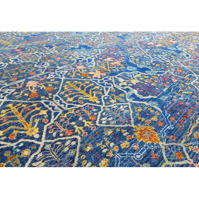 Tapis unique nouvel âge 8 pi x 10 pi 3 po Arabesque en bleu / or / denim Arabesque