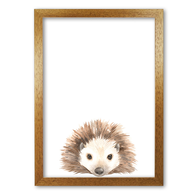 Forest Friends, Cute Hedgehog - Painting, Honey Oak Frame, 60 cm H x 42 cm W x 5 cm D