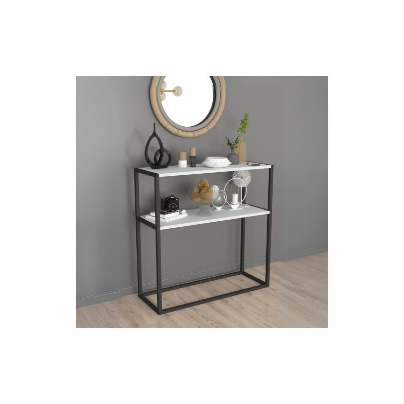 Aigar 90cm Solid Wood Top Console Table, White/Black