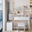 Armoire à miroir pleine grandeur, coiffeuse à DEL avec éclairage réglable et tabouret rembourré, parfait pour les chambres à coucher modernes et les postes de maquillage-909965035