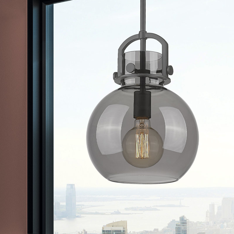 Luminaire suspendu à 1 tige Sligo, Plaqué couleur fumée, Noir mat, H 13,38 po x l 10 po x P 10 po