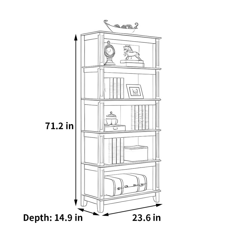 Bibliothèque rétro polyvalente, Marron foncé, (5 tablettes) H 71,2 po x l 23,6 po x P 14,9 po