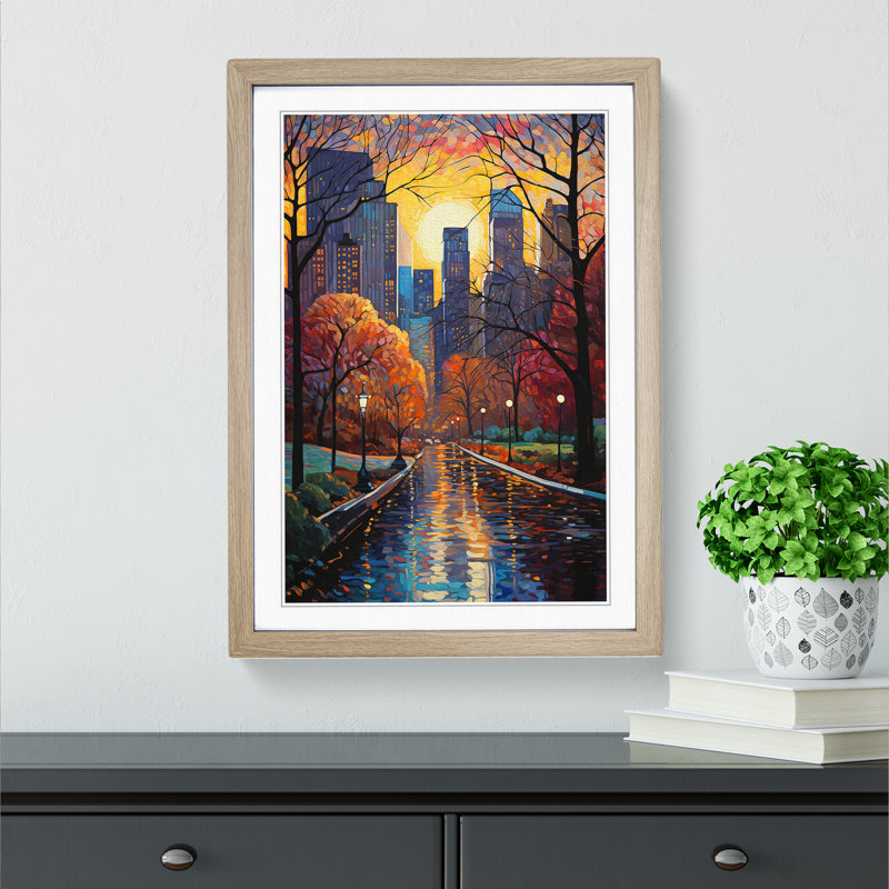 Central Park Modern - Single Picture Frame Print on Wood, Oak Framed, 46cm H x 34cm W x 2cm D