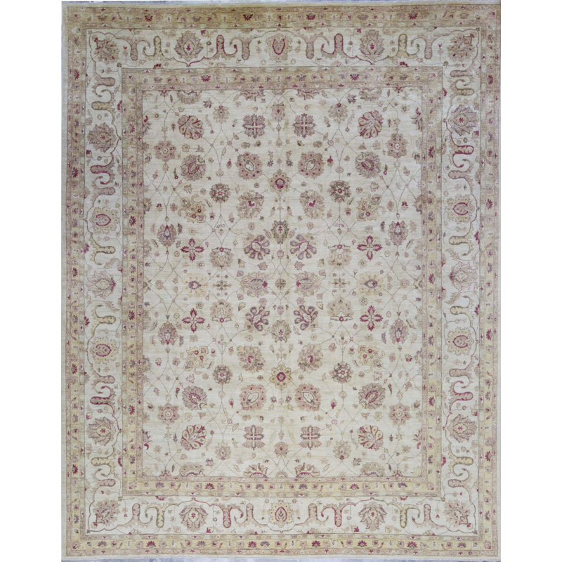 Tapis beige et rouge noué à la main de haute qualité