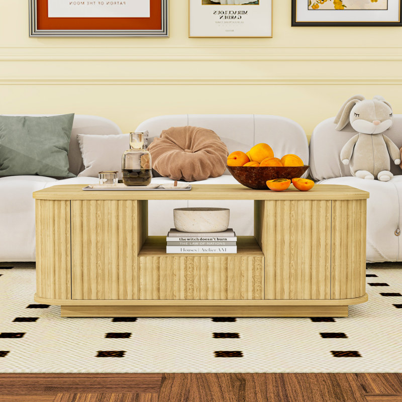 Table basse avec tiroirs et rangement caché, Naturel