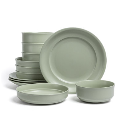 over&back Rimmed 12-Piece Semi Hand-Finished Stoneware Dinnerware Set, Service for 4
