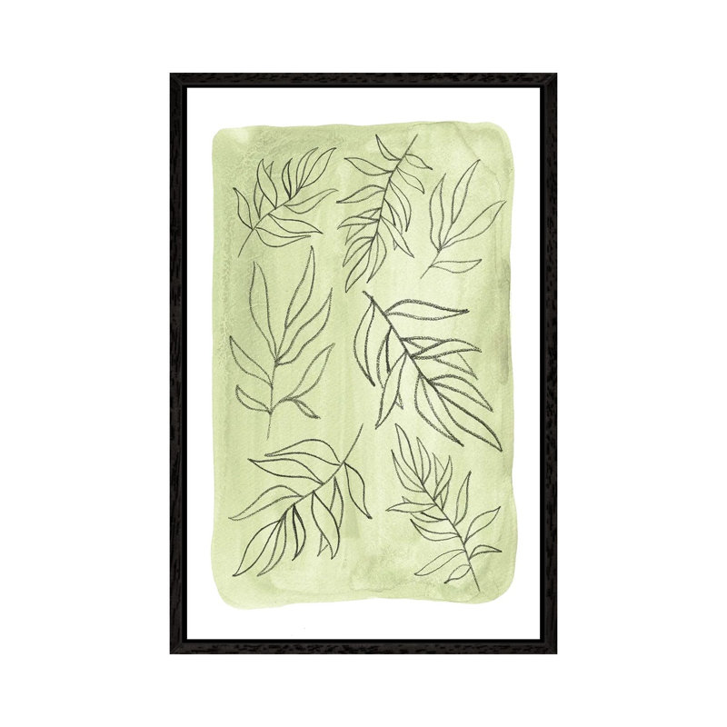 Soft Green Leaves by Whales Way - Painting on Canvas, 66.04cm H x 45.72cm W x 3.81cm D, Black Framed
