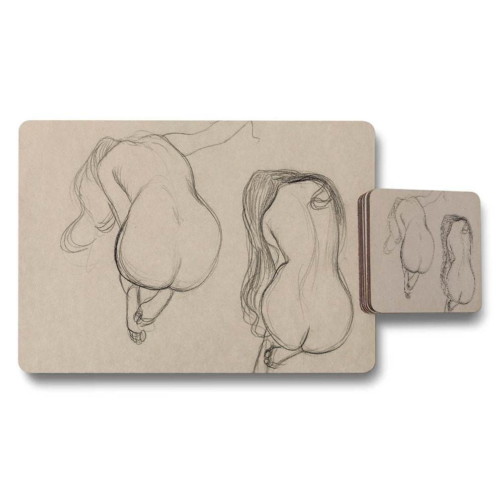 Nude Figure Sketch Placemat and Coaster Set for Modern Tables