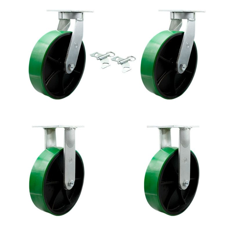 Ensemble de roulettes robustes en polyuréthane et en fonte 2 verrous pivotants 2 CCS rigides