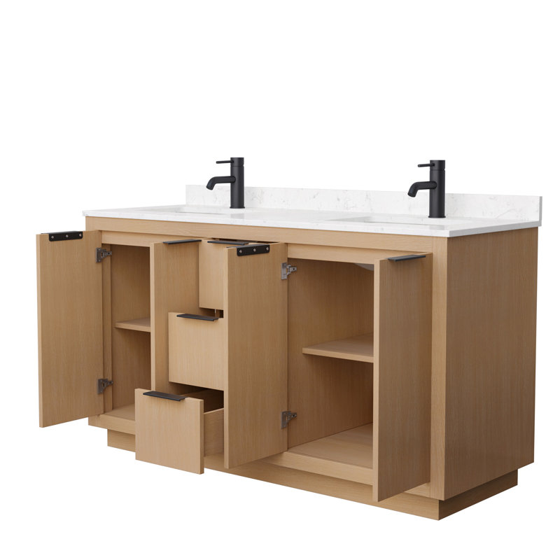 Ensemble de meuble-lavabo double 60 po Maroni, Marbre de culture de Carrare, Noir mat