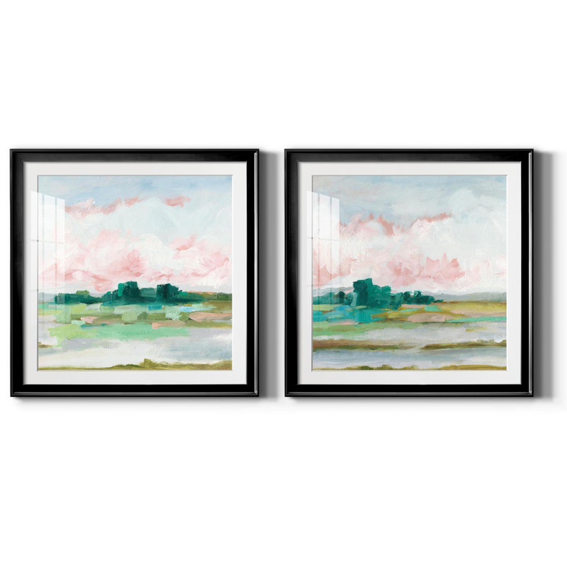 «Pink Marsh I», ensemble de 2 reproductions d'aquarelles conçues par J Paul, H 22,5 po x l 45 po, Noir