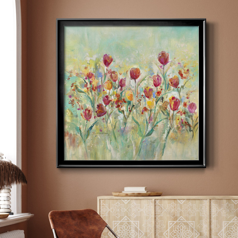 Summer Tulips - Reproduction d'art sur toile encadrée, H 34,5 po x l 34,5 po x P 1,5 po, Cadre noir