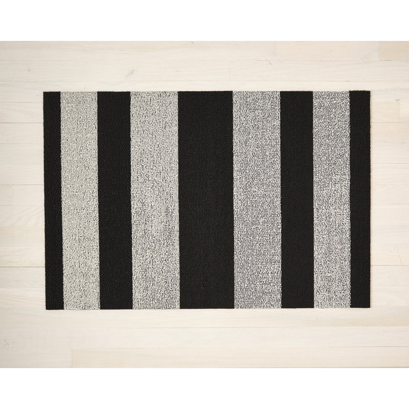 Striped Indoor / Outdoor Doormat, Black/White, 0.6cm H x 91cm W x 152cm L