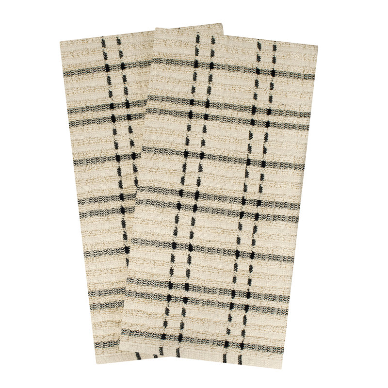 Cotton Plaid Waffle Tea Towel Kitchen Towel, Black