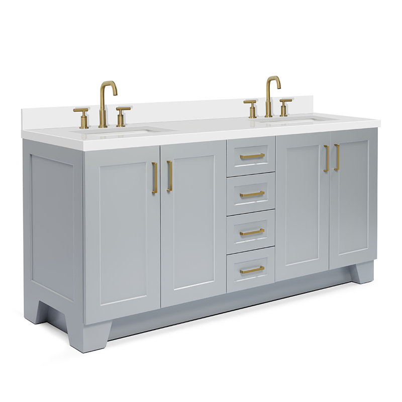 73 IN.  Single Bathroom Vanity, Gray, Oval,  White Quartz