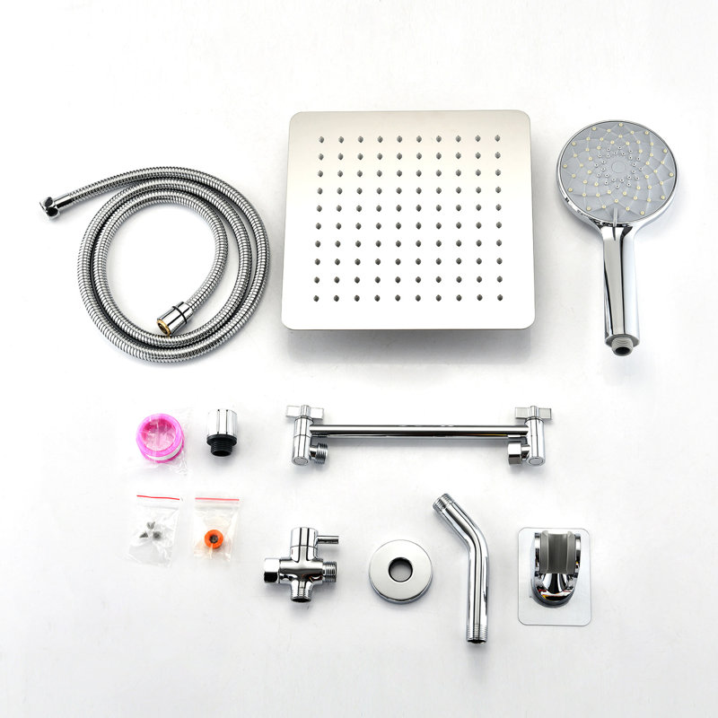 Douche de 10 po: pluie élevée et douchette avec bras de 11 po, 6 jets, sans fuite, acier inoxydable, fixation murale, douche carrée, tête de débit d'eau réglable: ensemble de 10 réglages de 11 pouces