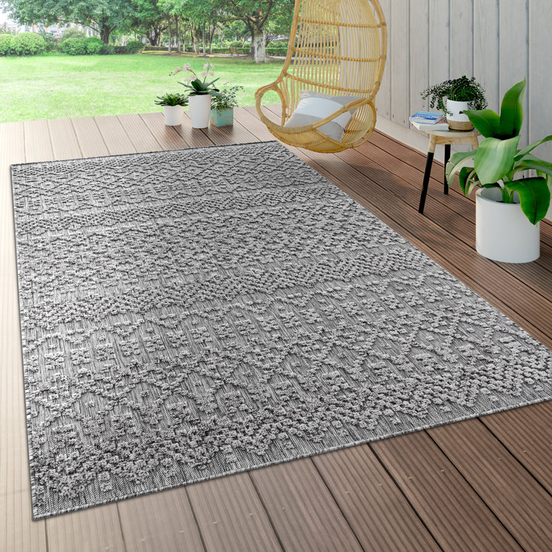 Tapis intérieur / extérieur gris en polypropylène tissé à la machine Hartli, Rectangle 6 pi 7 po x 9 pi 6 po