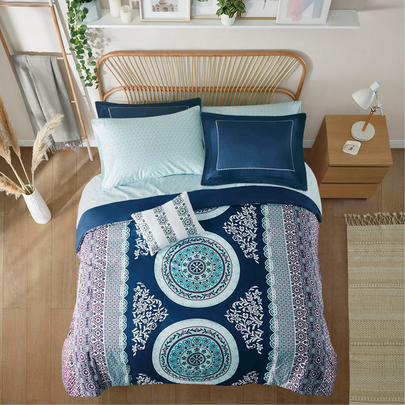 Ensemble d'édredon simple avec draps, Édredon lit simple + 6 pièces incluses, Navy