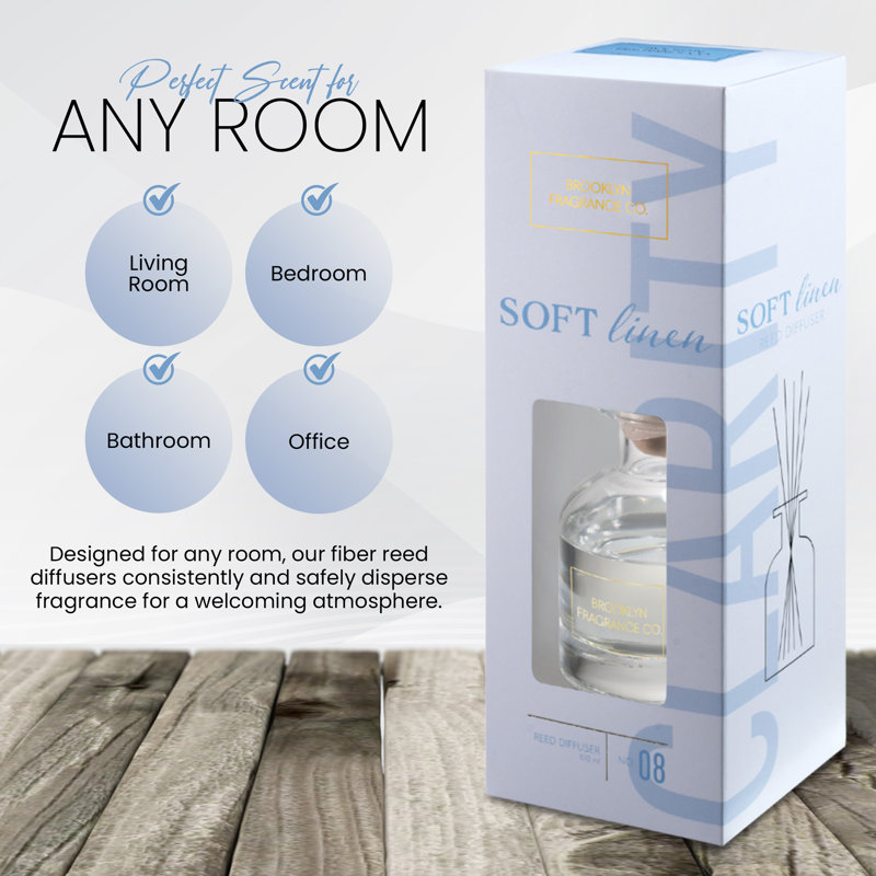  Brooklyn Fragrance Co. Aroma Reed Diffuser - Long Lasting Premium Fragrance - Soft Linen Air Freshener For Home - Reed Diffuser For A Large Room - 100ml