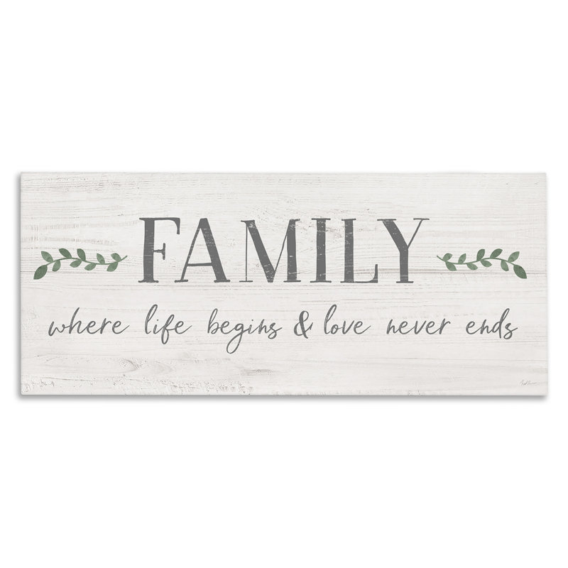 «Family Life Begins Love Never Ends Motivation» - art textuel, H 10 po x l 24 po