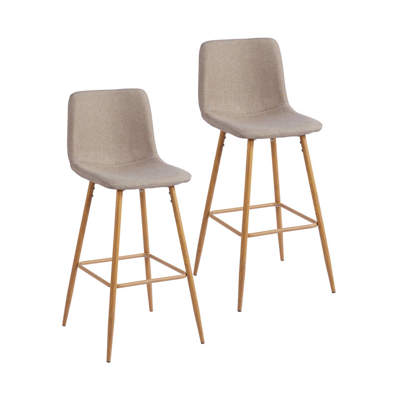 Upholstered Counter Stool with Metal Frame, Beige