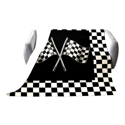 Checkered CozyRacer Fleece Throw - Super Soft, Lightweight Microfiber Blanket for Sofa Bed, 50x60 Inches