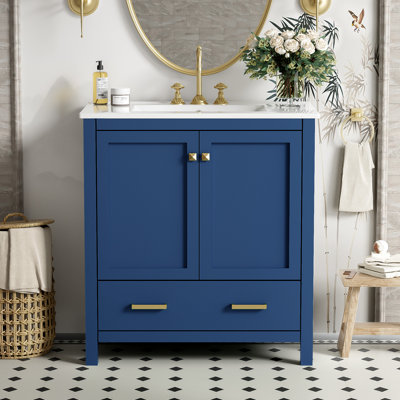 Armoire de salle de bain avec lavabo encastré - Élégante et pratique pour la salle de bain, fonction de rangement simple et puissante de 30 po, portes à fermeture douce et sereine