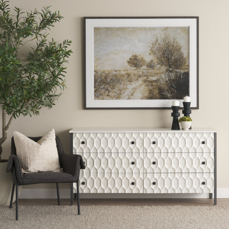 Buffet 6 tiroirs l 62,6 po, Gris foncé / Blanc