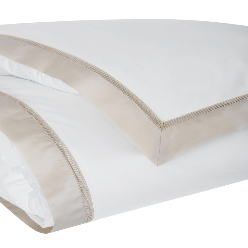 Escada 100% Cotton Percale Duvet Cover, white/ latte, Queen