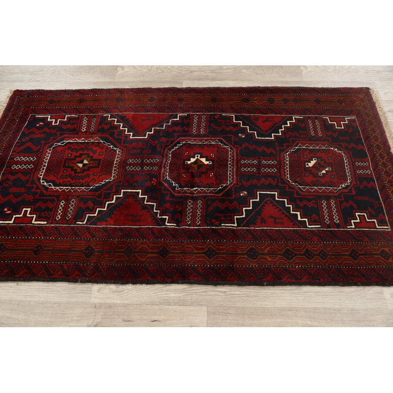 Tapis unique en laine noué à la main style années 1990 de 3 pi 4 po x 6 pi rouge foncé Aayan