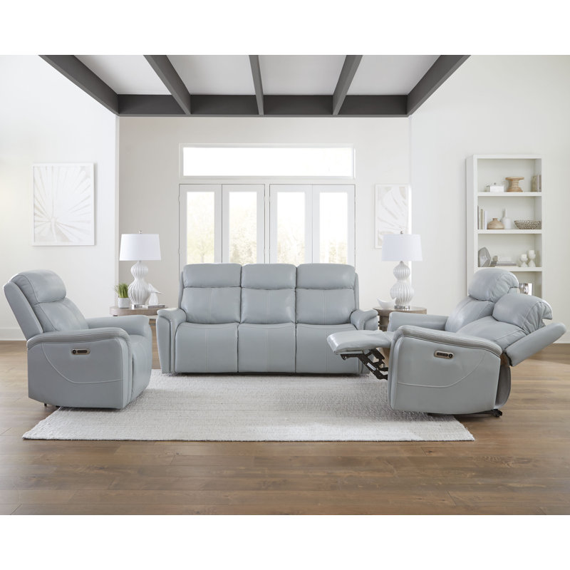 Fauteuil inclinable électrique en cuir de 38 po avec accoudoirs réglables Allysia, Gris couturier