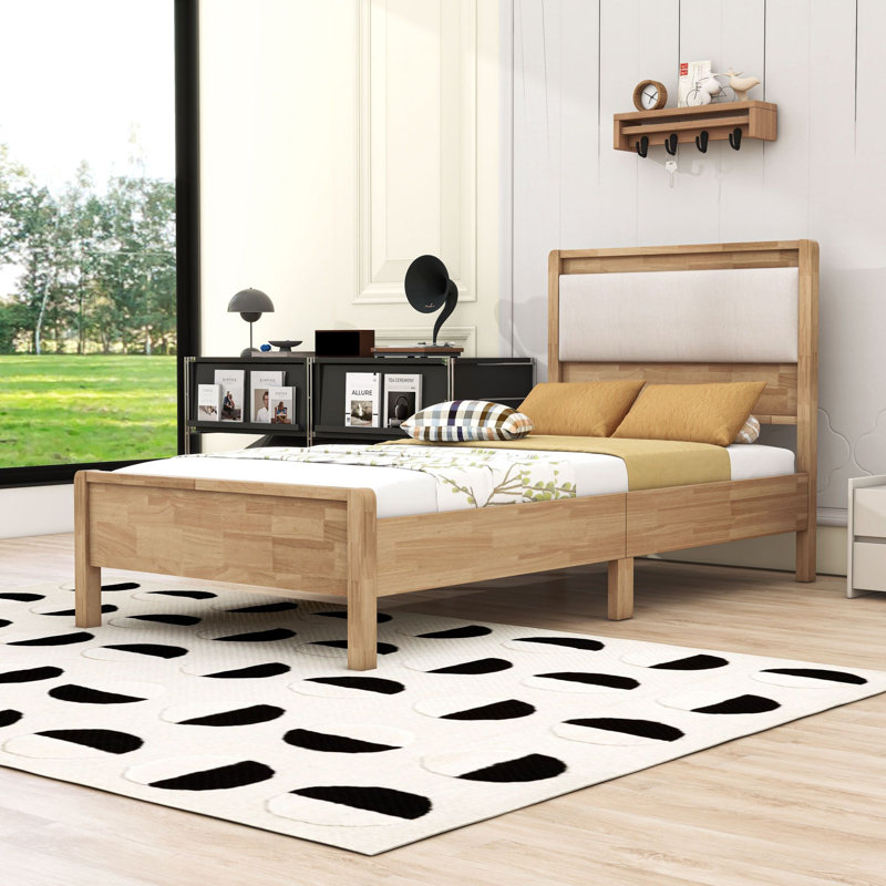 Wood Platform Bed with Upholstered Headboard, Twin XL, Natural