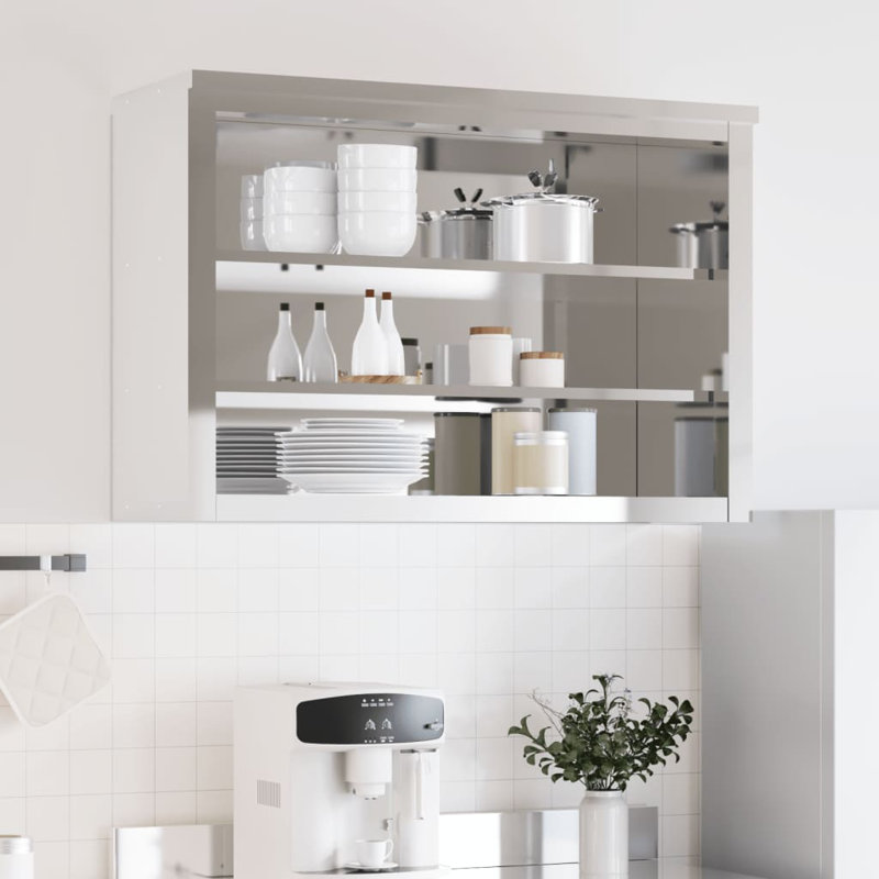 Slemp Silver Stainless Steel Accent Cabinet, 110cm H x 75cm W x 40cm D