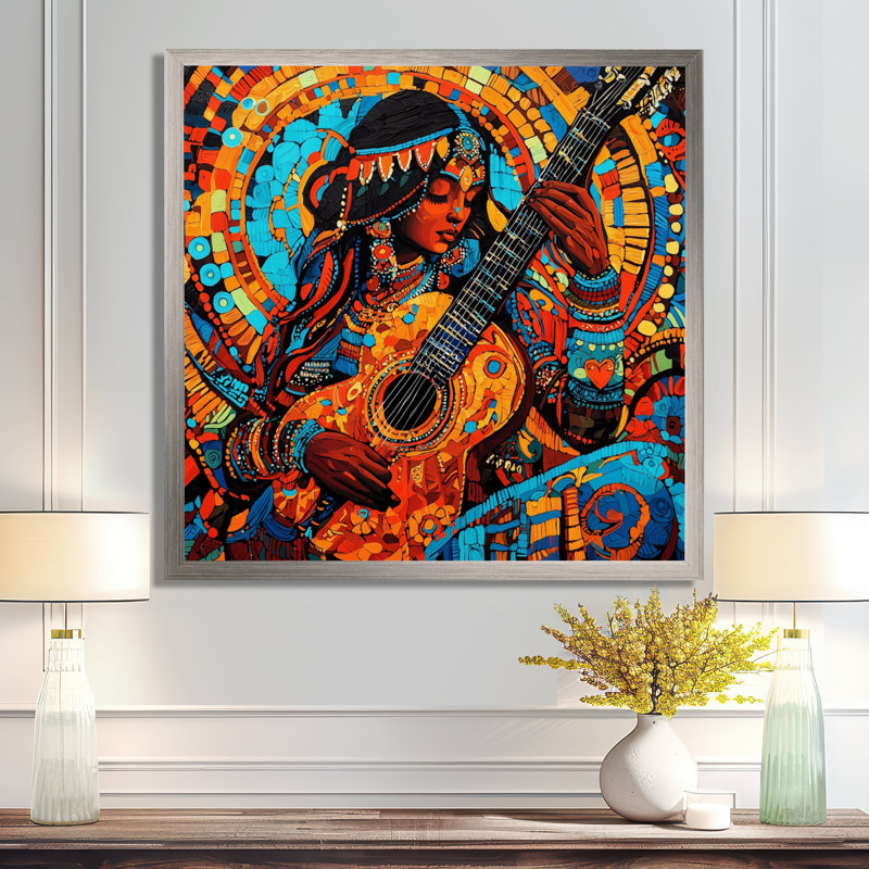 Saraswati, déesse de la connaissance de l'hindouisme II, impression sur toile, H 36 po x l 36 po, Argent argent