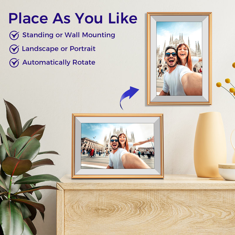 Frameo 10.1" WiFi ELIME Digital Picture Frame - Auto Rotate - Free Unlimited Storage, Micro SD Slot, Champagne Gold