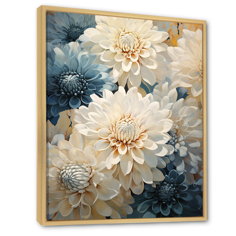 «Mums White and Blue Elegance I», reproduction sur toile, Cadre naturel flottant, H 44 po x l 34 po x P 1,5 po