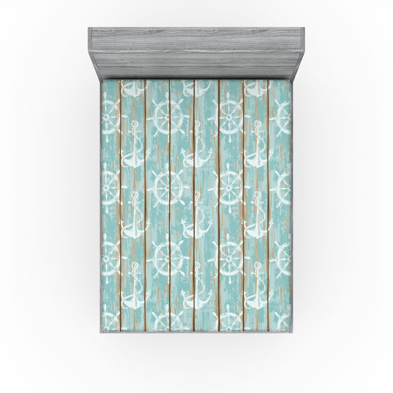 Drap-housse Ambesonne, paquet de 2, Turquoise / cacao / bois blanc / déclin, Drap-housse de taille très grand