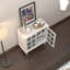 Armoire de rangement de style campagne moderne 31,4 "avec portes en verre quadrillé, tablettes intérieures réglables, pieds tournés en bois, buffet armoire sur pied-1424794358