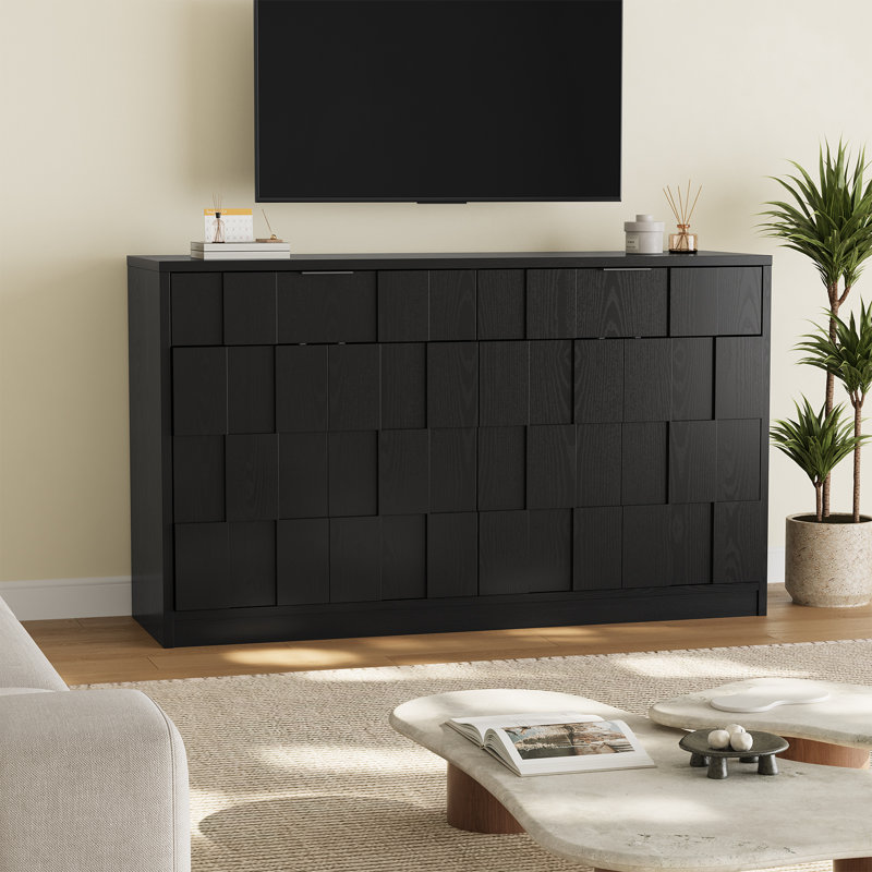 61" Sideboard Buffet Cabinet With Doors And Drawers, Large Storage Credenza For Kitchen, Living Room, Entryway, Black