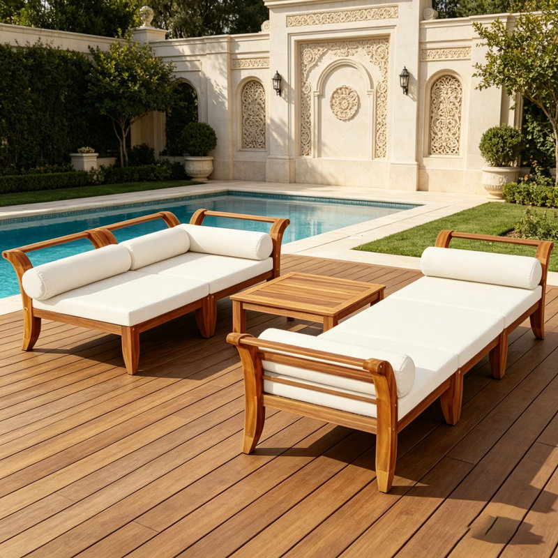 Ensemble de canapé de patio 6 pièces, ensemble de conversation modulaire d'extérieur en bois d'acacia