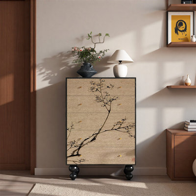 Pine Wood Five Drawer Storage Cabinet