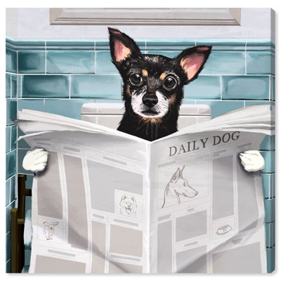 Bath and Laundry Occupied Bathroom Chihuahua, Modern and Canvas Wall Art Print for Bath