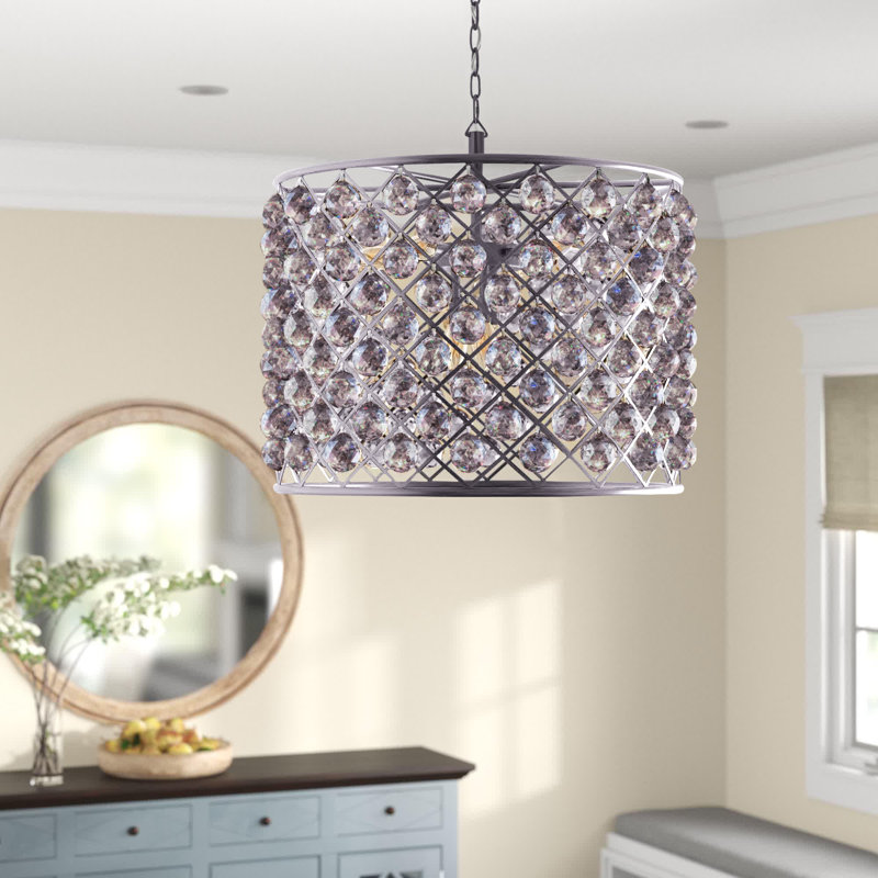 Swinney 8 - Light Dimmable Drum Chandelier, Polished Nickel, Crystal (Clear)