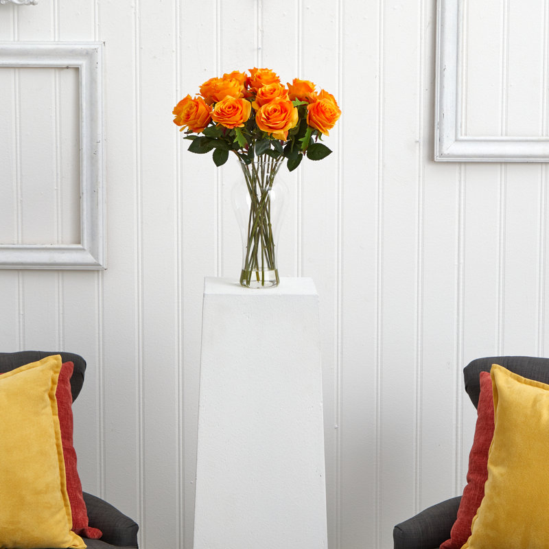 Centres de table Blake Roses dans un vase, Jaune-orange