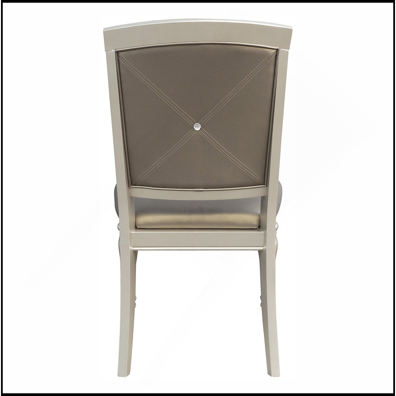 Glamour ensemble de 2 chaises d'appoint en bois à finition argentée avec boutons capitonnés en similicuir capitonnés