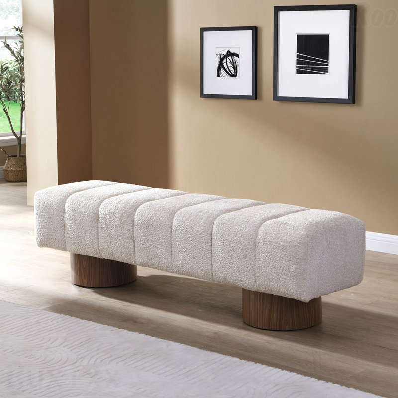 Marlon Dining Bench With Wooden Base, Ivory, 18" H x 64" W x 16.75" D